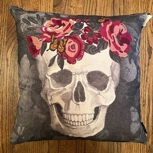 Cute flower and skull Halloween decor pillow